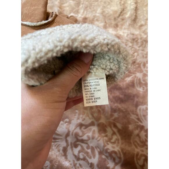 Vintage Men’s Eddie Bauer Tan Leather Gloves Sherpa Lined XL Winter - Picture 4 of 4